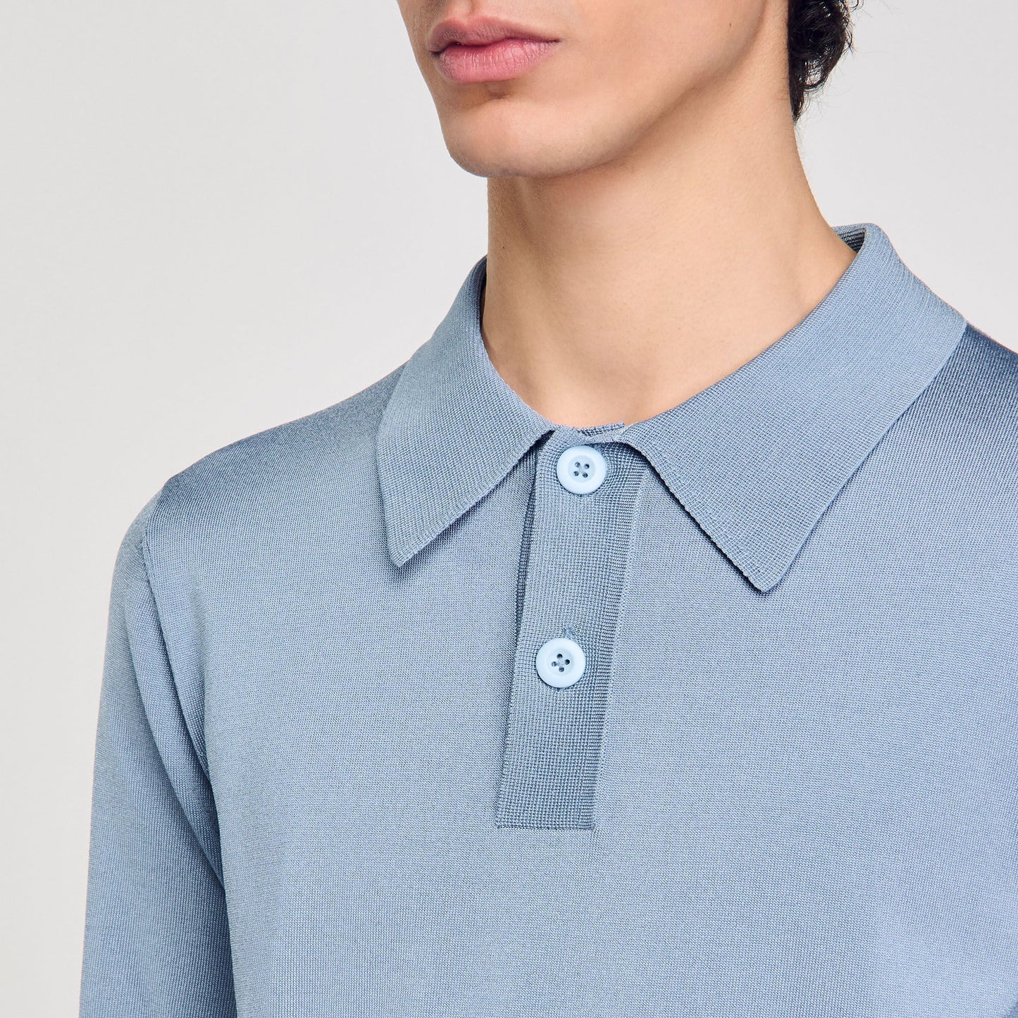 Sandro Short-sleeve knitted polo shirt Chambray