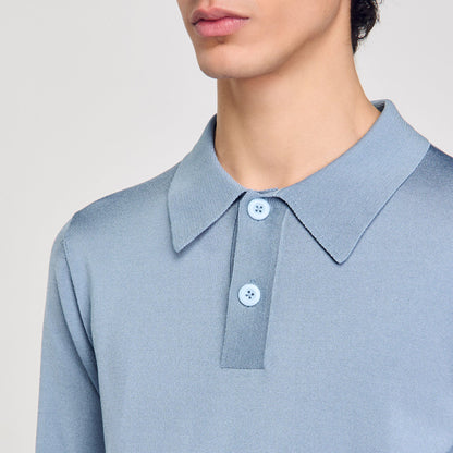 Sandro Short-sleeve knitted polo shirt Chambray