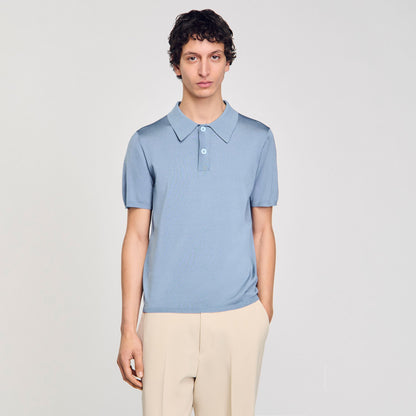 Sandro Short-sleeve knitted polo shirt Chambray