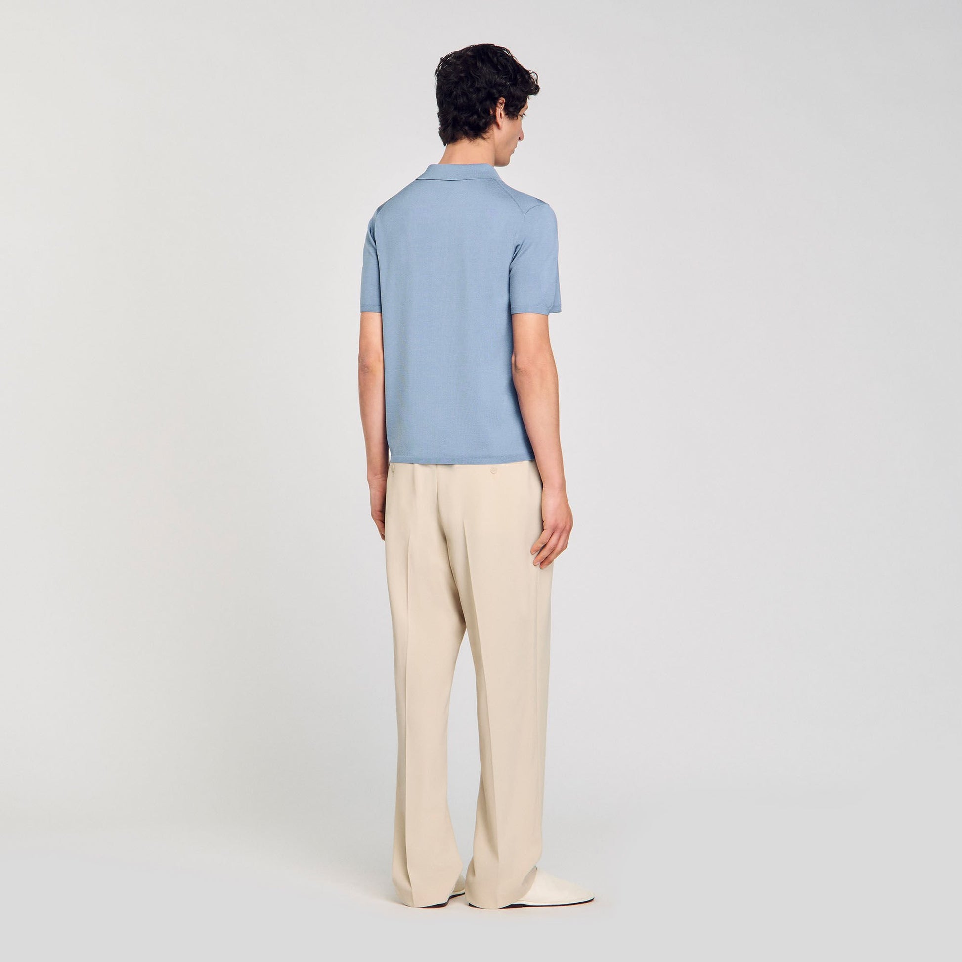 Sandro Short-sleeve knitted polo shirt Chambray