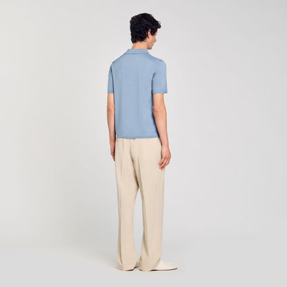 Sandro Short-sleeve knitted polo shirt Chambray