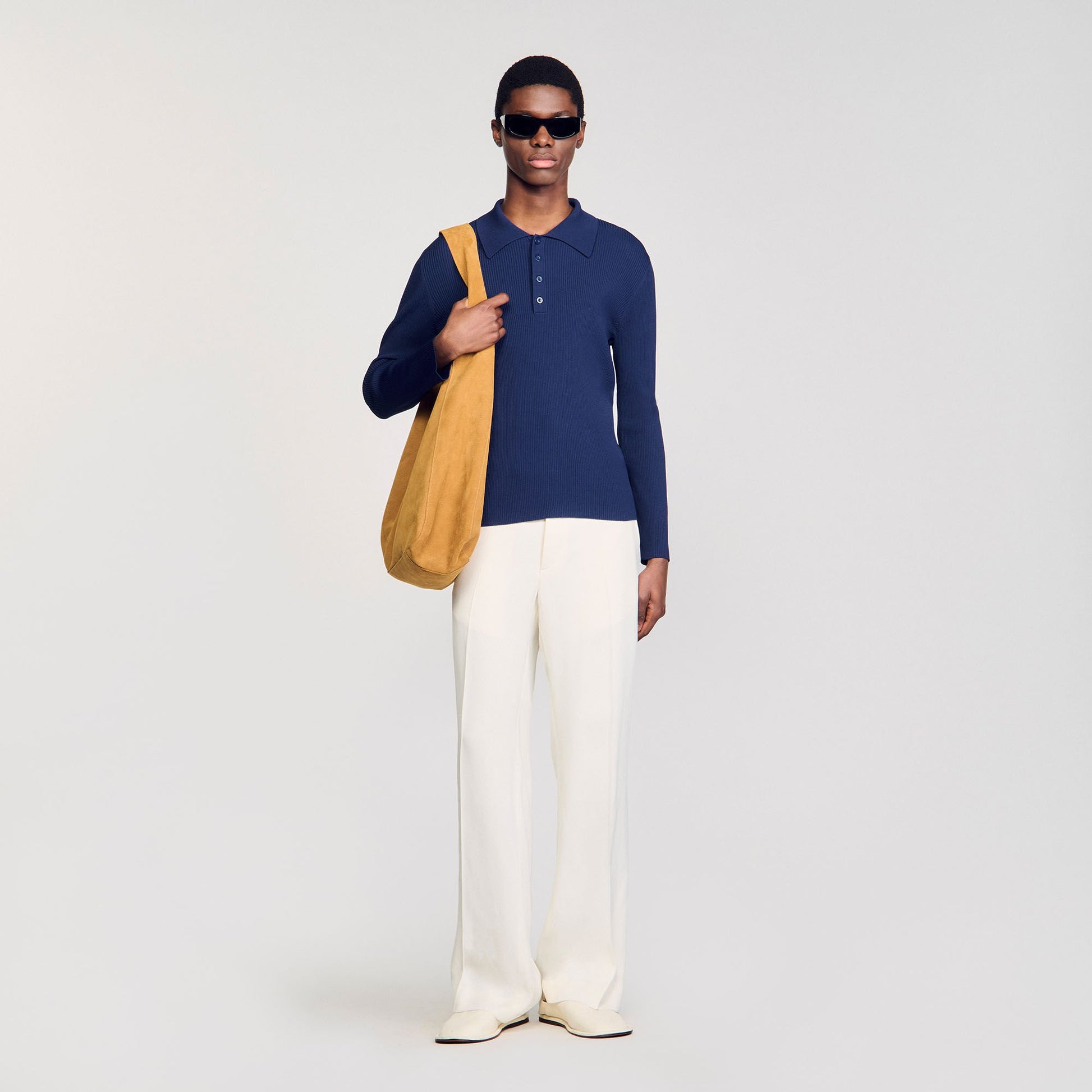 Sandro Rib knit polo shirt Royal Blue