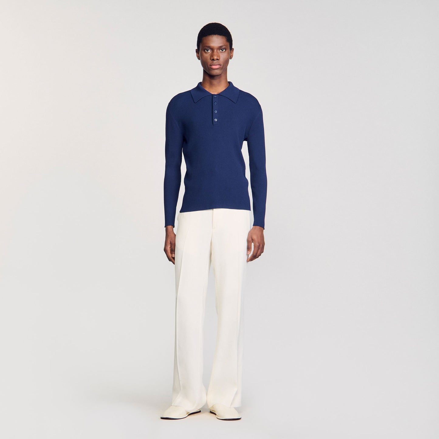 Sandro Rib knit polo shirt Royal Blue