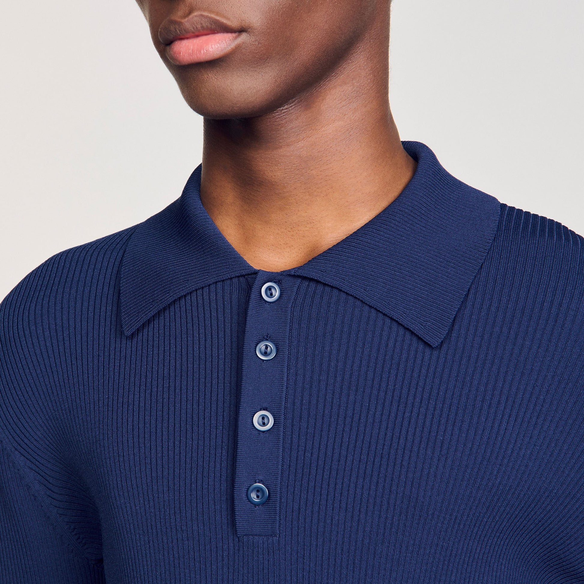 Sandro Rib knit polo shirt Royal Blue