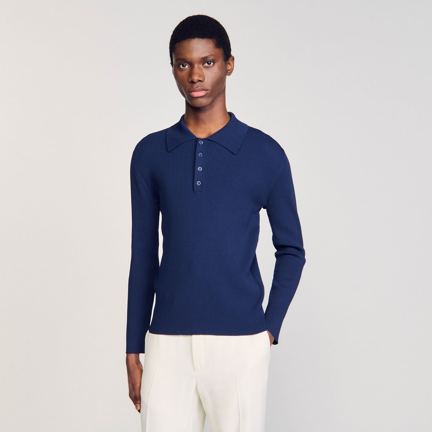 Sandro Rib knit polo shirt Royal Blue