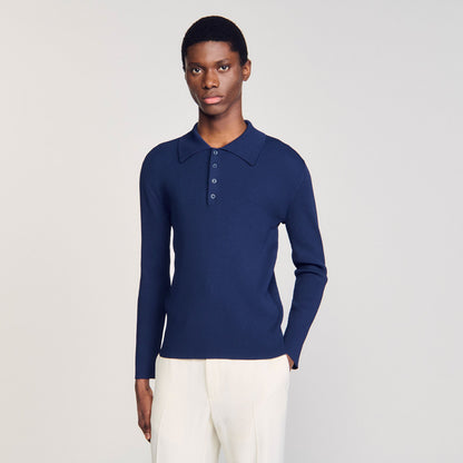 Sandro Rib knit polo shirt Royal Blue