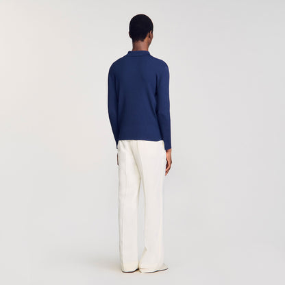 Sandro Rib knit polo shirt Royal Blue