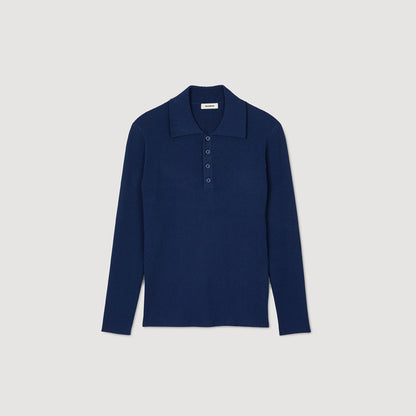 Sandro Rib knit polo shirt Royal Blue