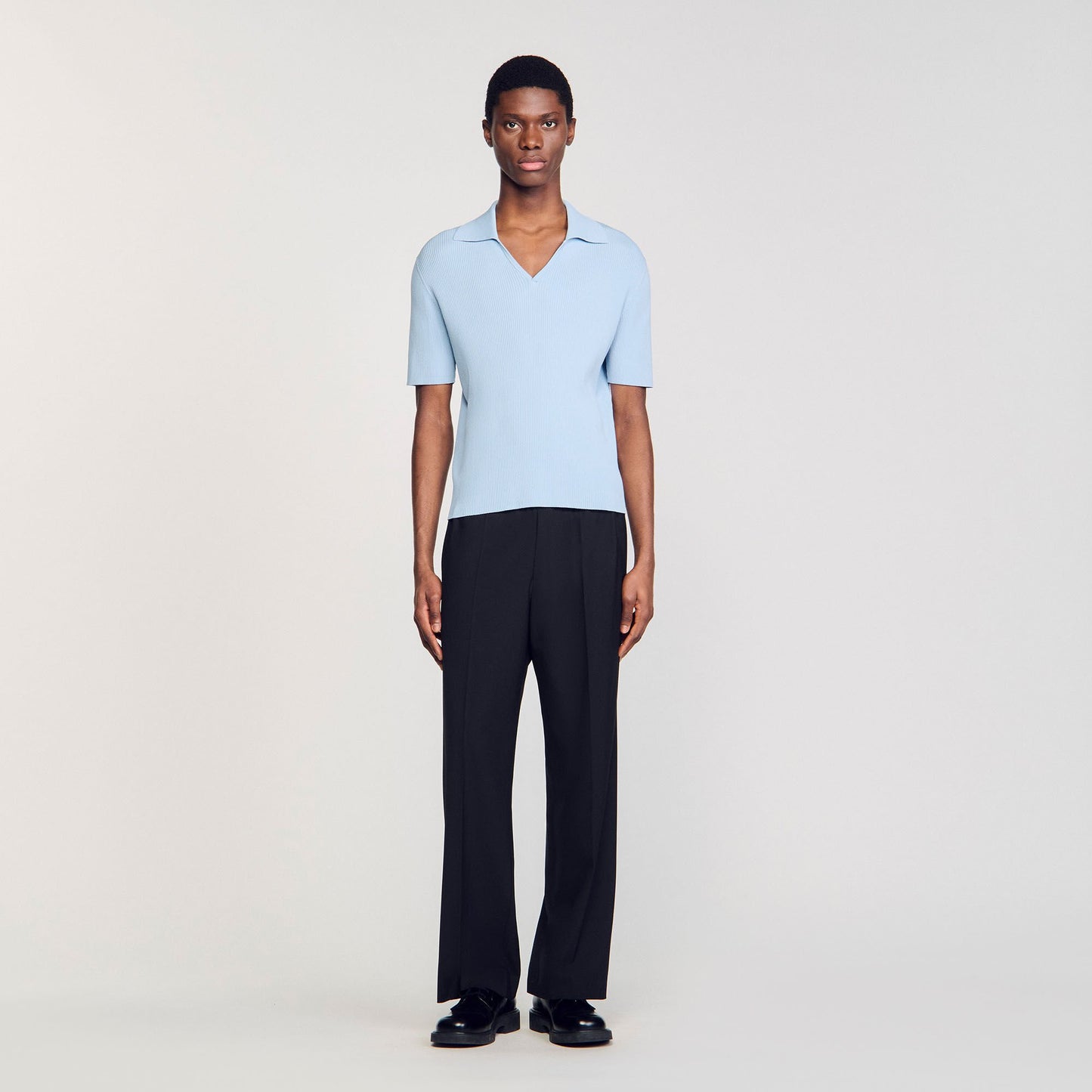 Sandro Rib knit polo shirt Blue Sky