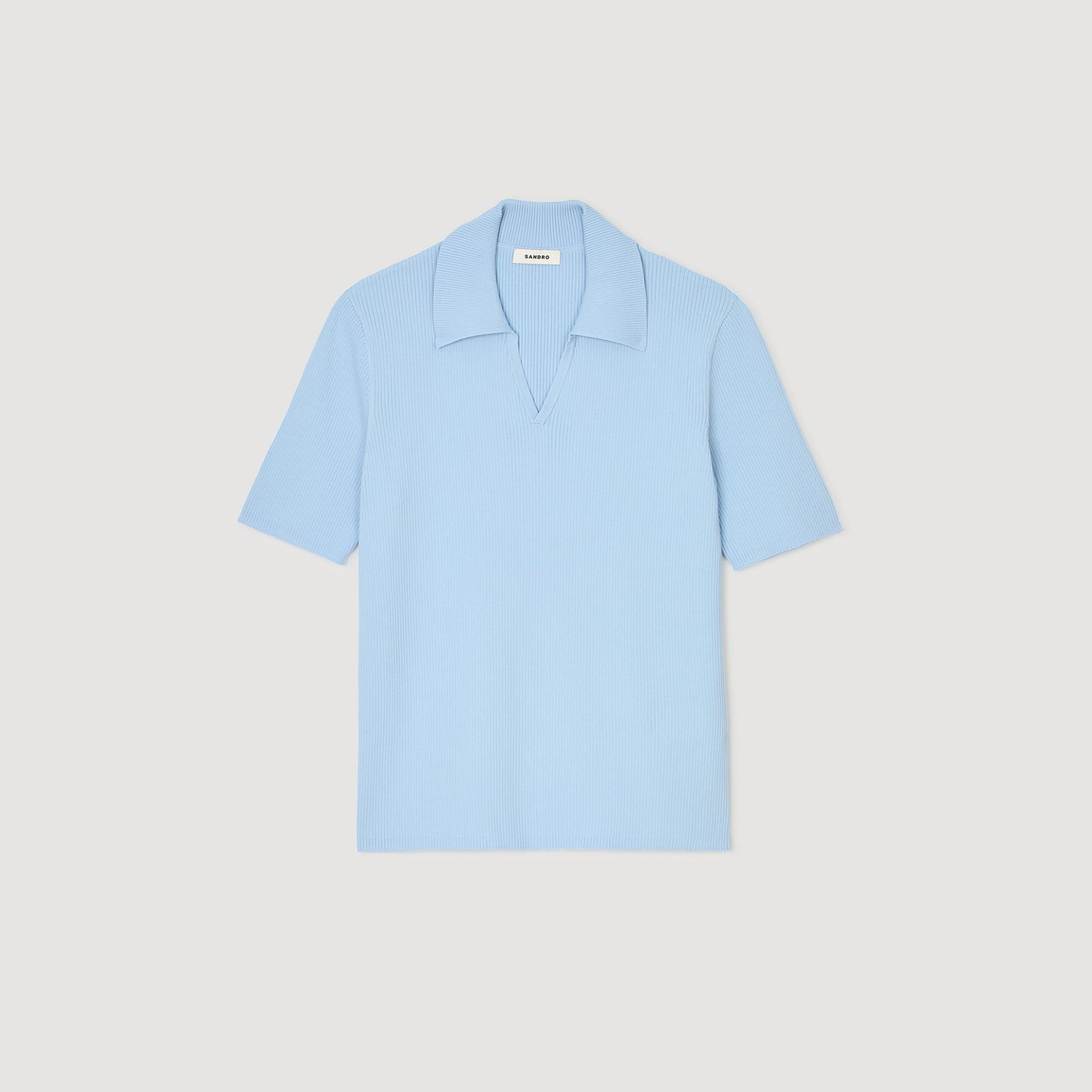 Sandro Rib knit polo shirt Blue Sky