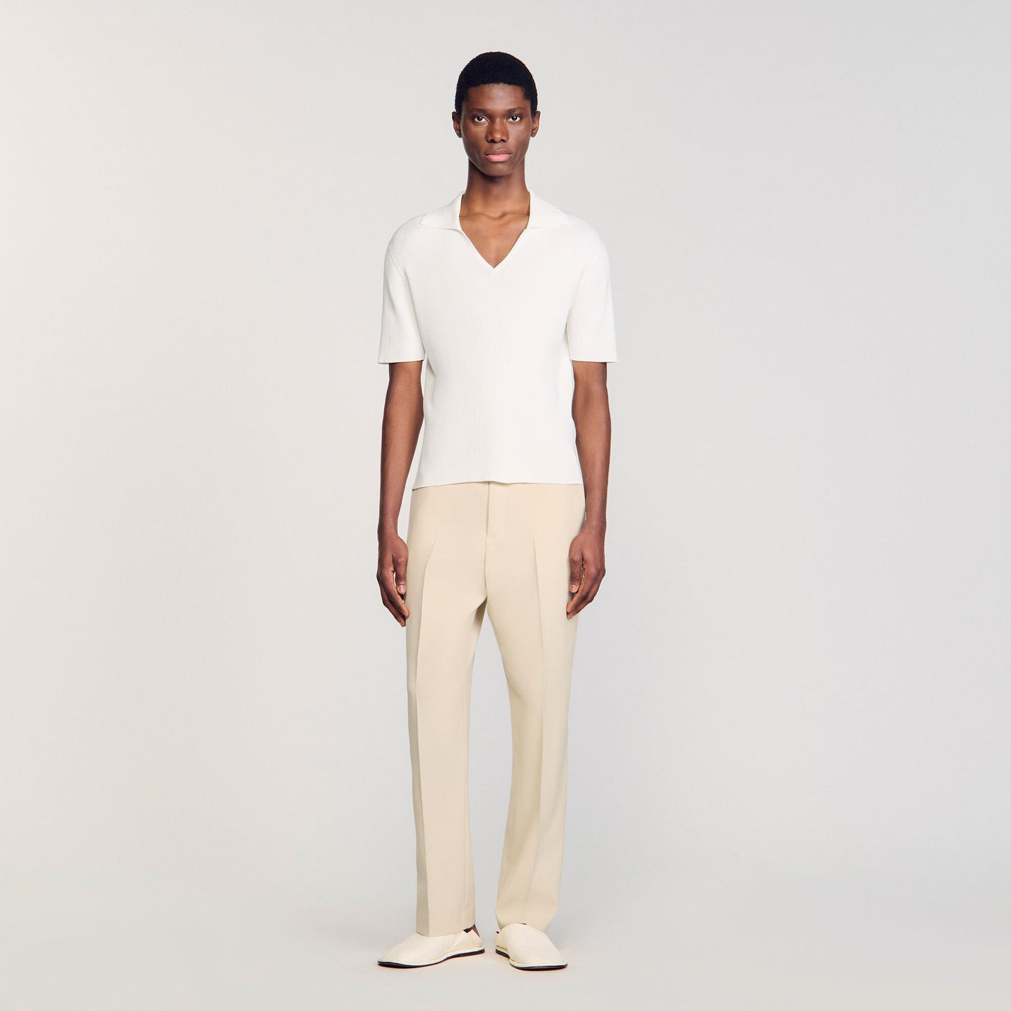 Sandro Rib knit polo shirt Optic White
