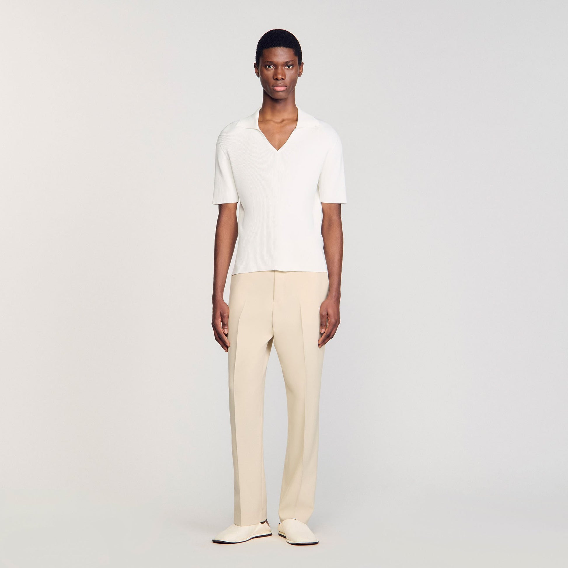 Sandro Rib knit polo shirt Optic White