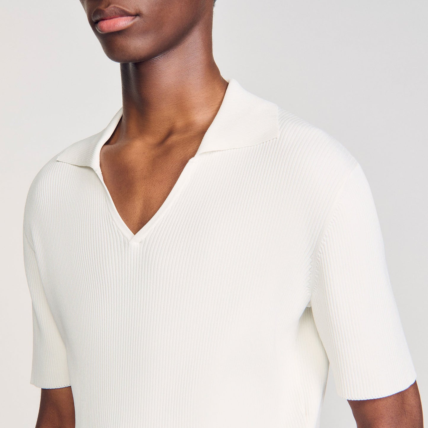Sandro Rib knit polo shirt Optic White