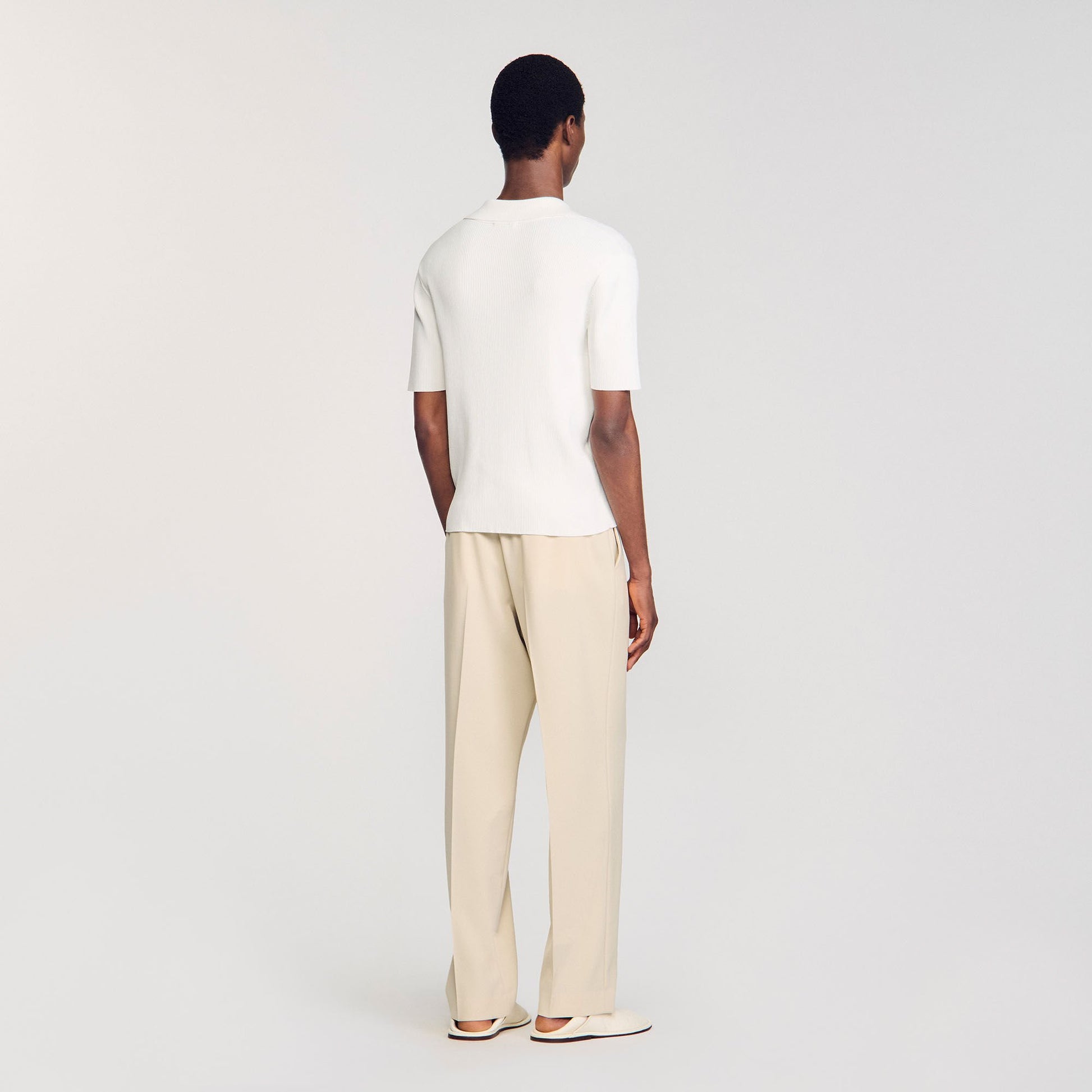 Sandro Rib knit polo shirt Optic White