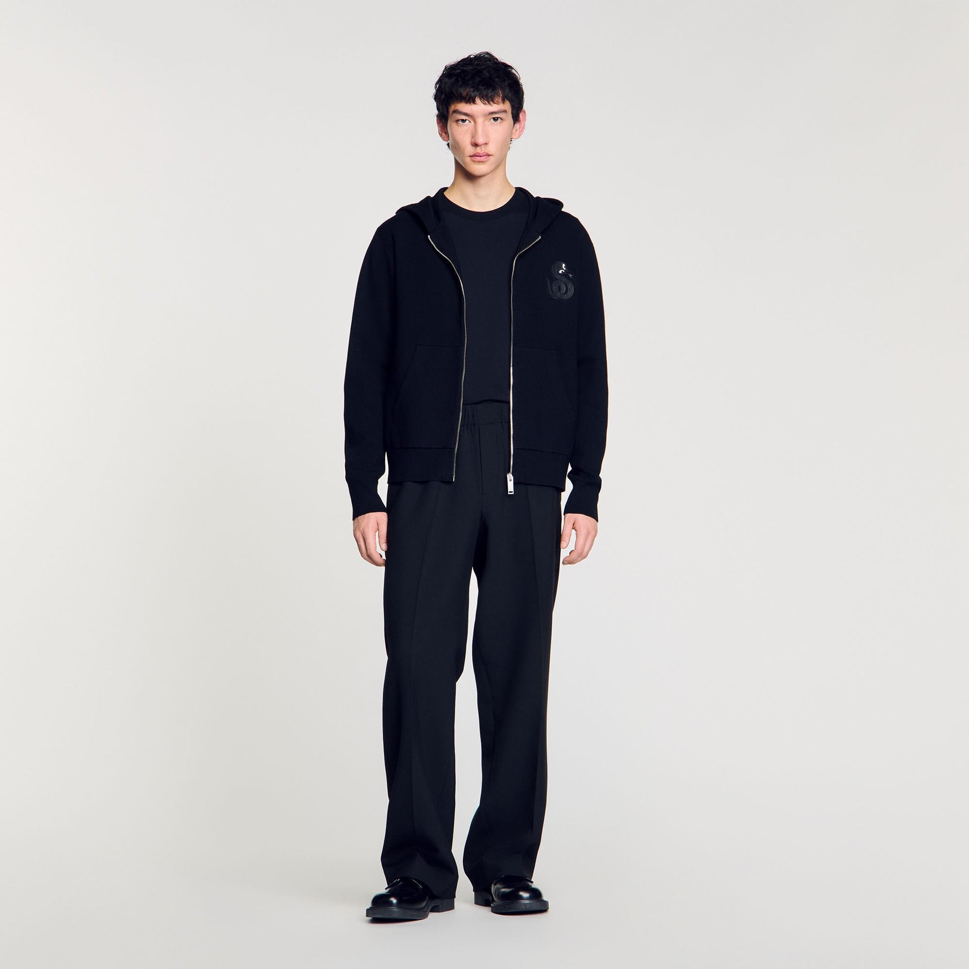 Sandro Zip-up cardigan with snake detail Black