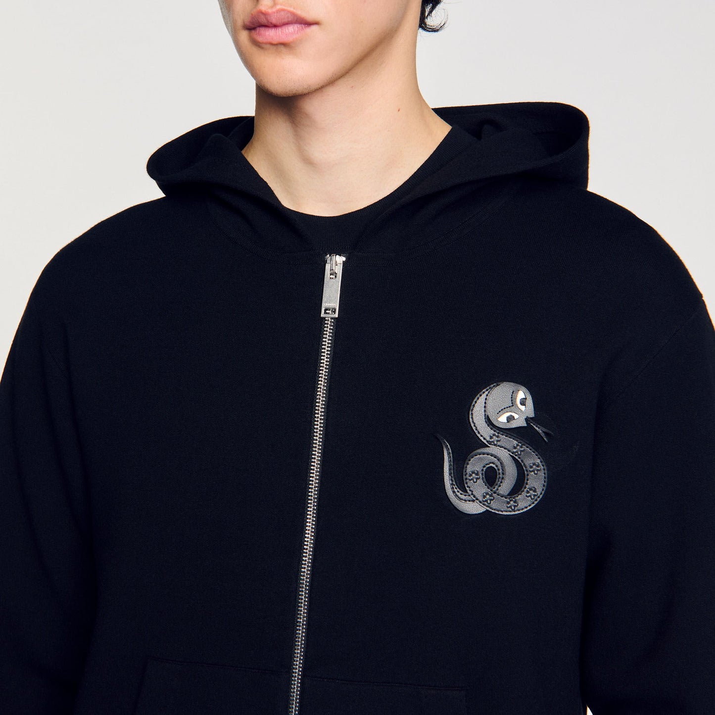 Sandro Zip-up cardigan with snake detail Black