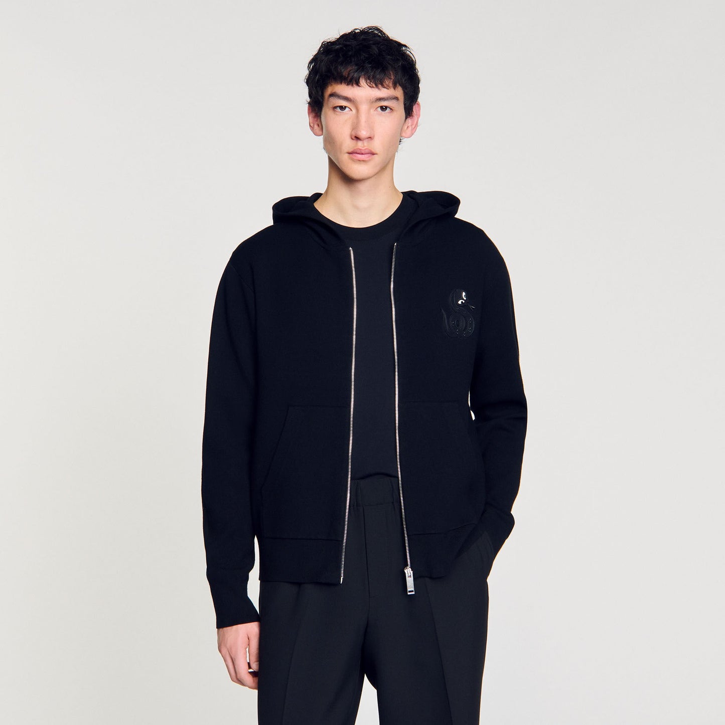 Sandro Zip-up cardigan with snake detail Black