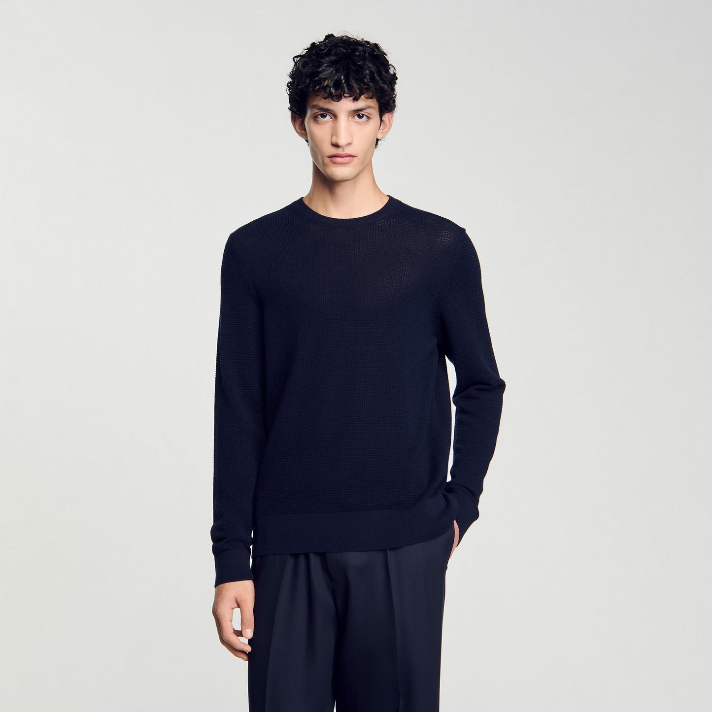 Sandro Textured knit sweater Navy Blue