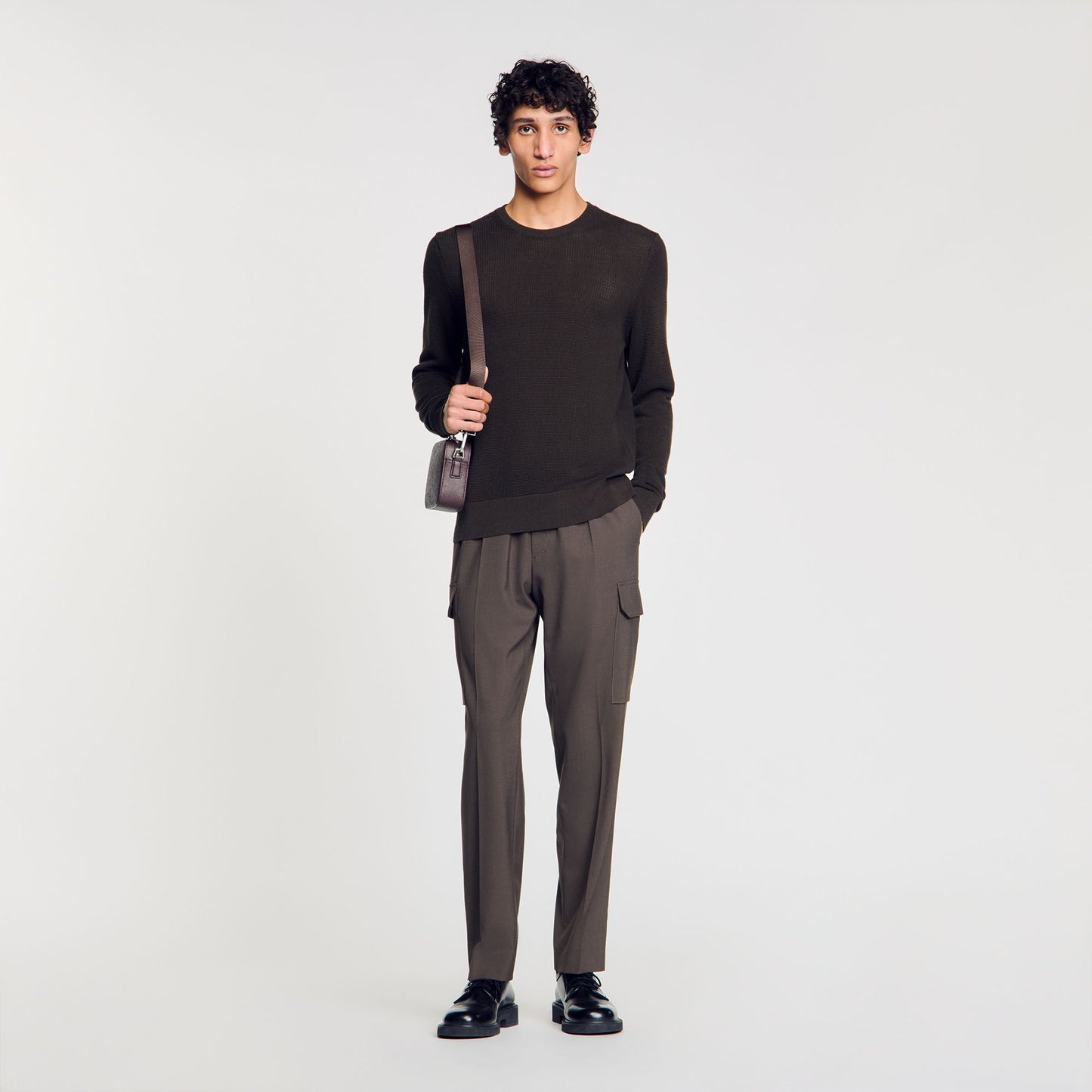 Sandro Textured knit sweater Dark Kaki.