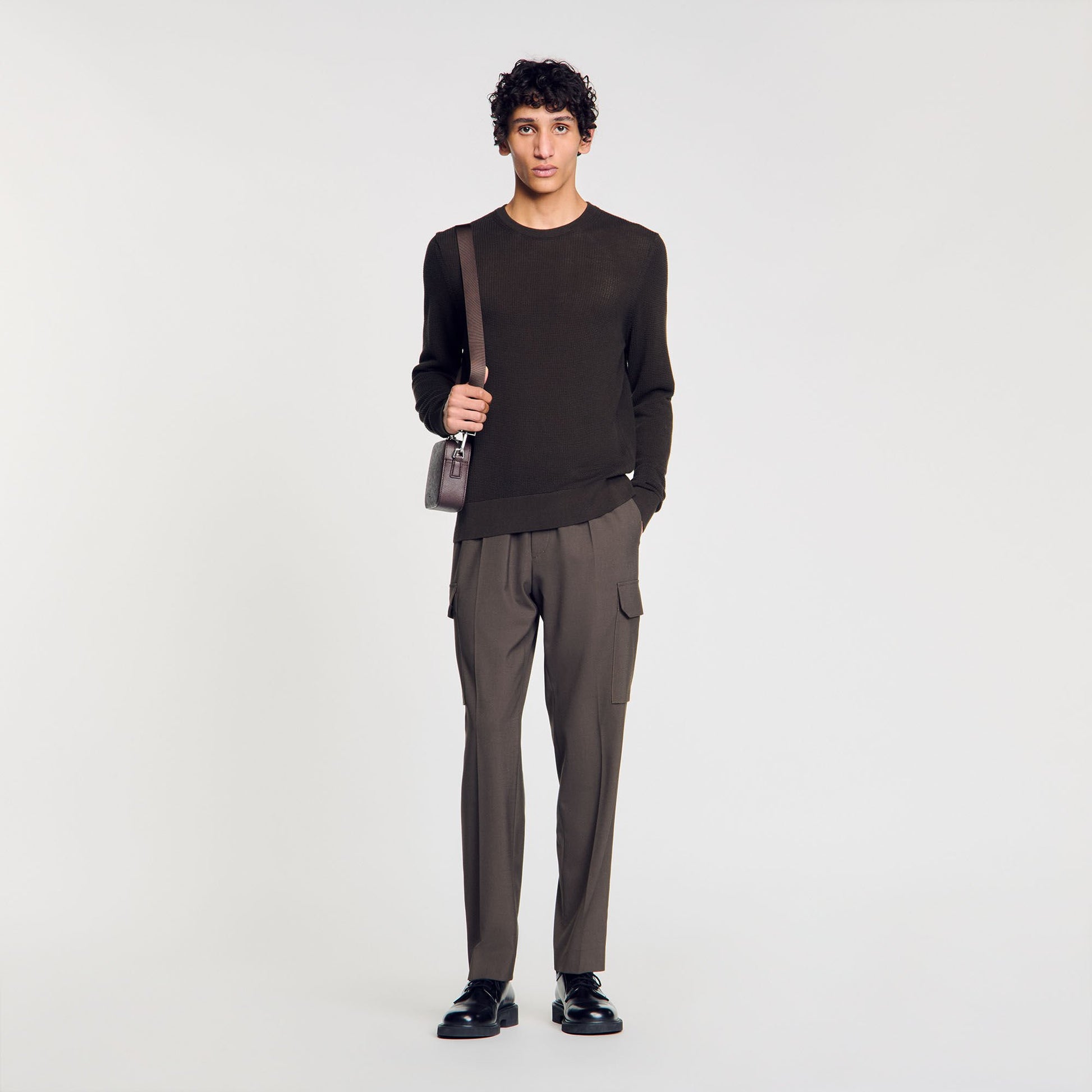 Sandro Textured knit sweater Dark Kaki.