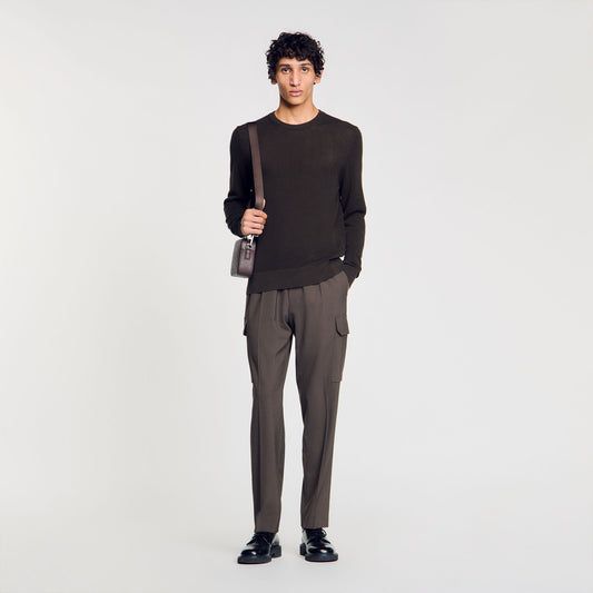 Sandro Textured knit sweater Dark Kaki.