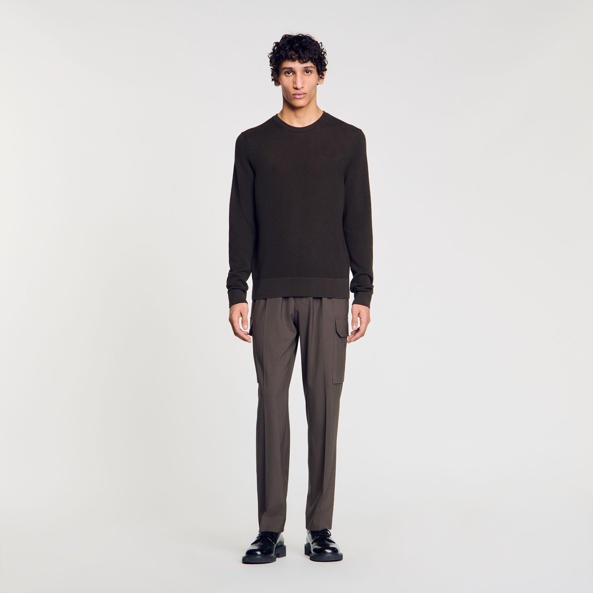 Sandro Textured knit sweater Dark Kaki.