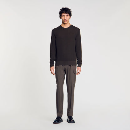 Sandro Textured knit sweater Dark Kaki.