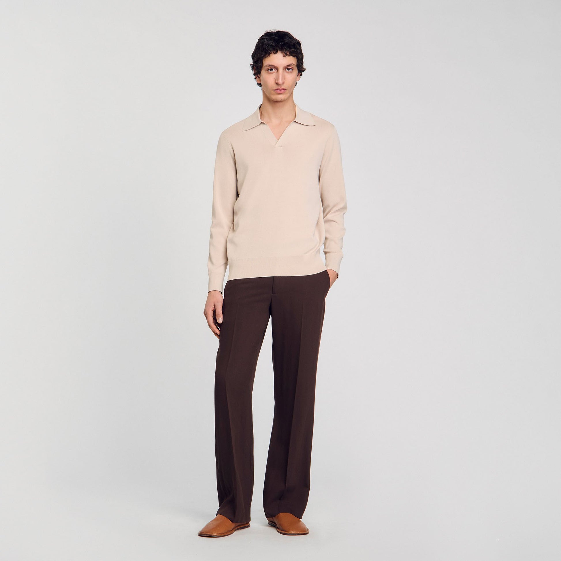 Sandro Knit polo shirt Oats