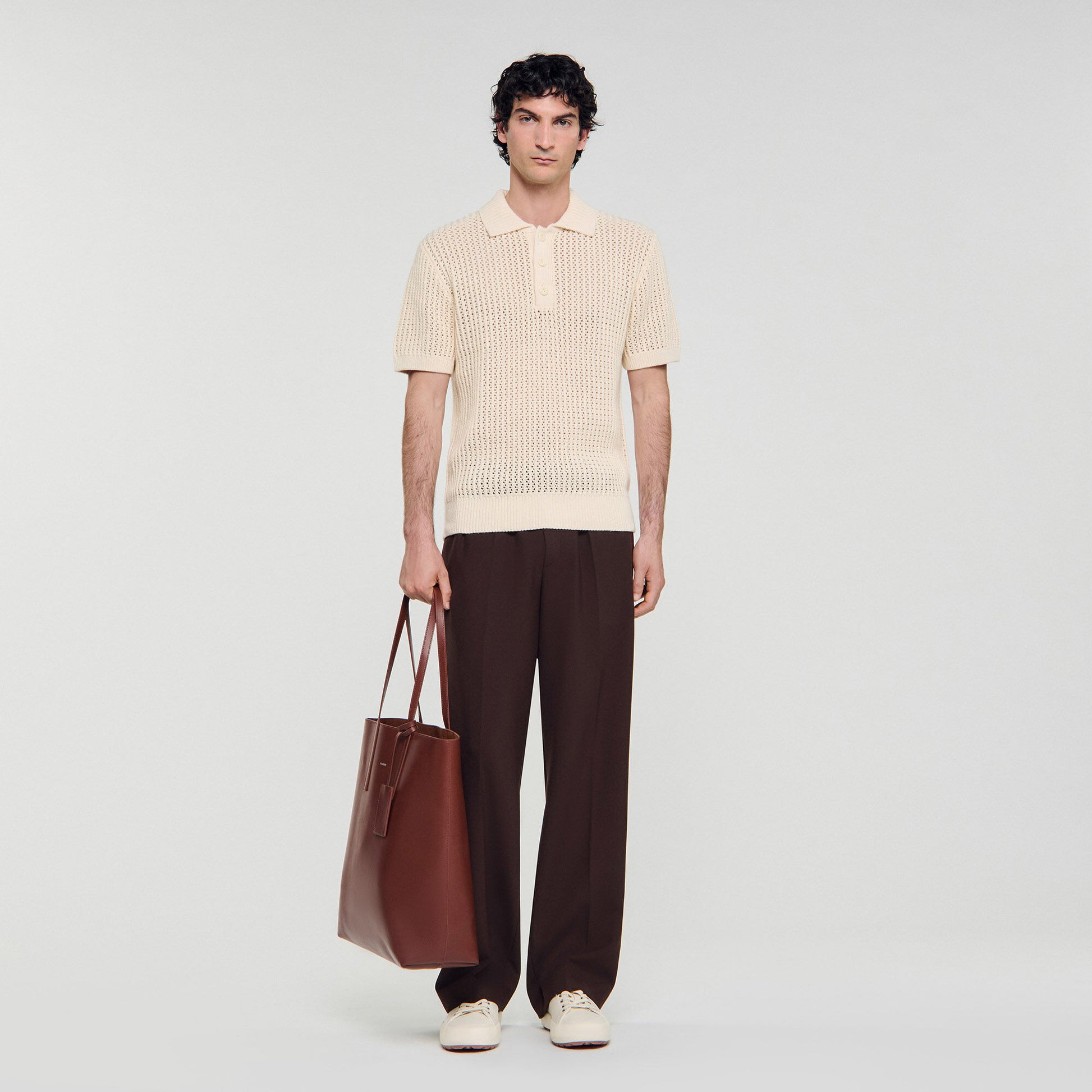 Sandro Cotton shirt with polo collar Butter Cream