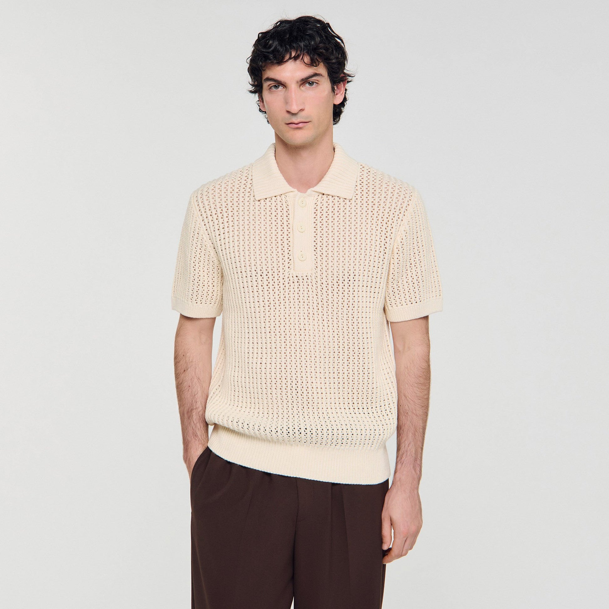 Sandro Cotton shirt with polo collar Butter Cream