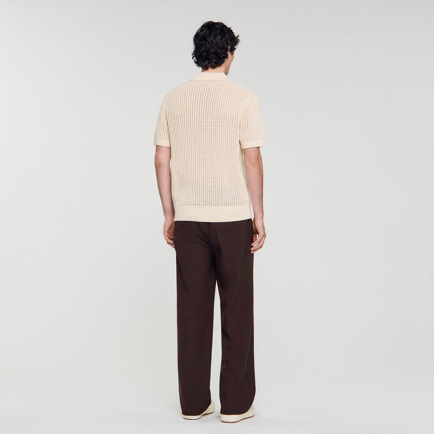Sandro Cotton shirt with polo collar Butter Cream