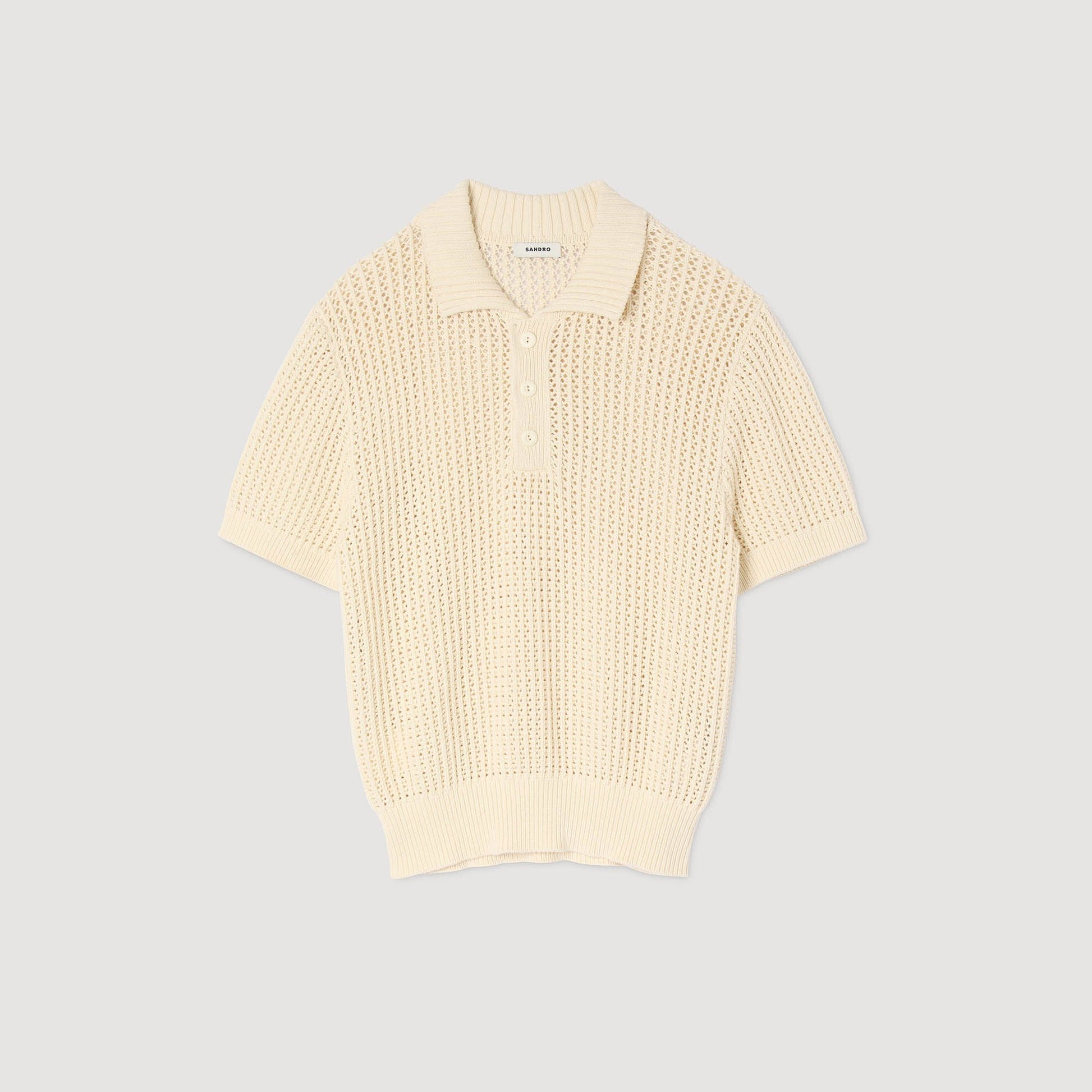 Sandro Cotton shirt with polo collar Butter Cream