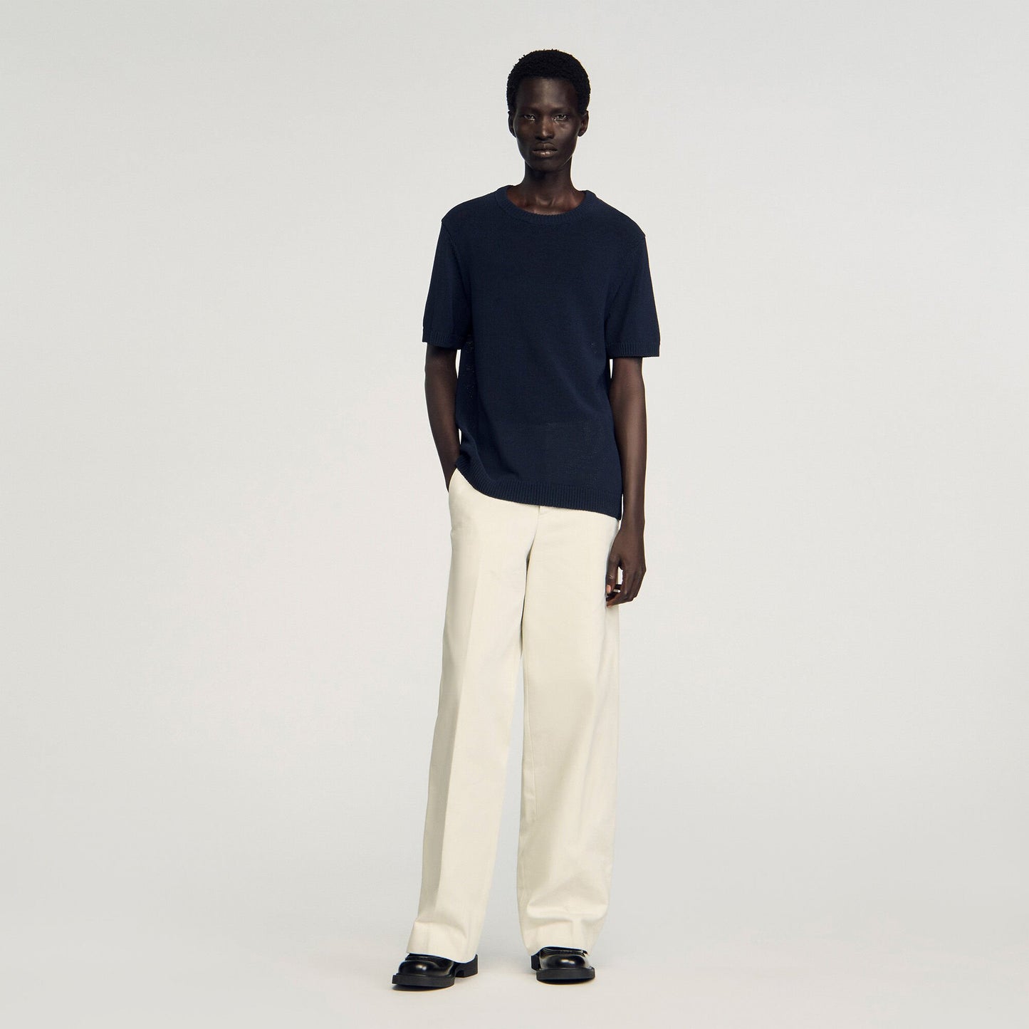 Sandro Fine knit T-shirt Navy Blue