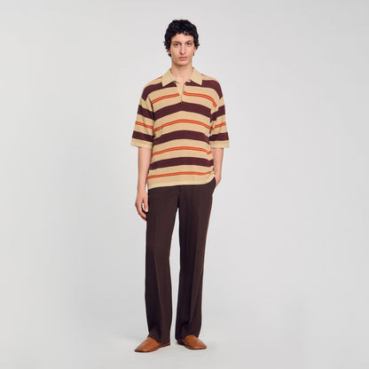 Sandro Striped knit polo shirt Nut