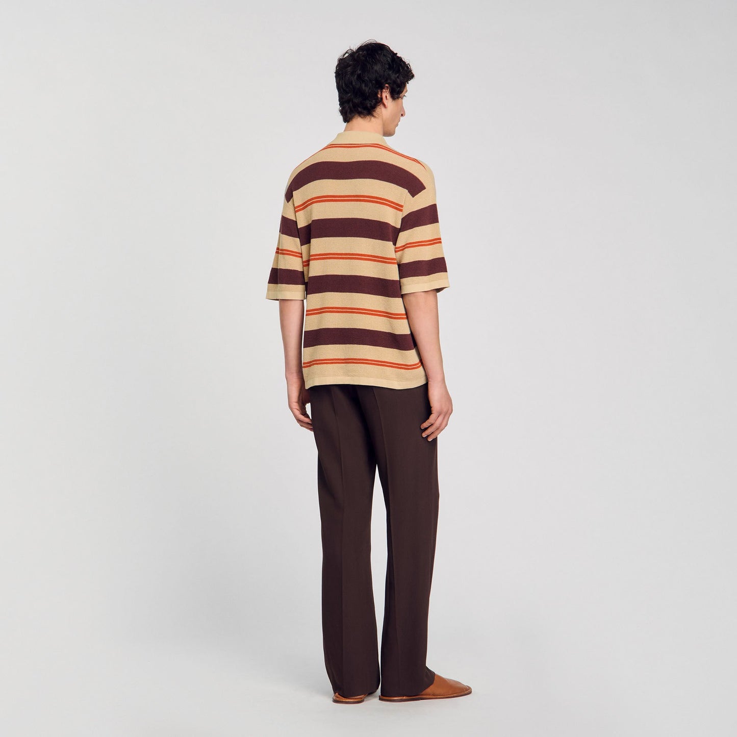 Sandro Striped knit polo shirt Nut