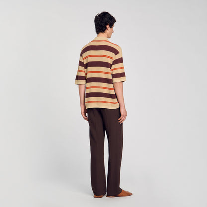 Sandro Striped knit polo shirt Nut