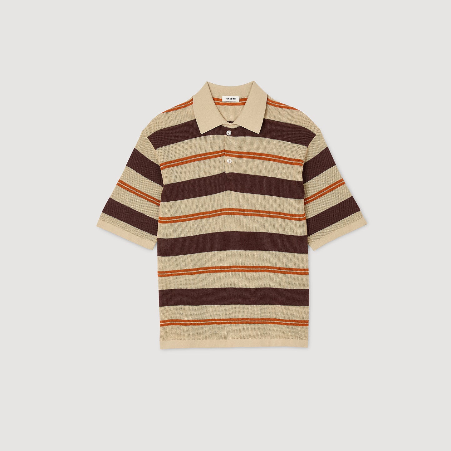 Sandro Striped knit polo shirt Nut