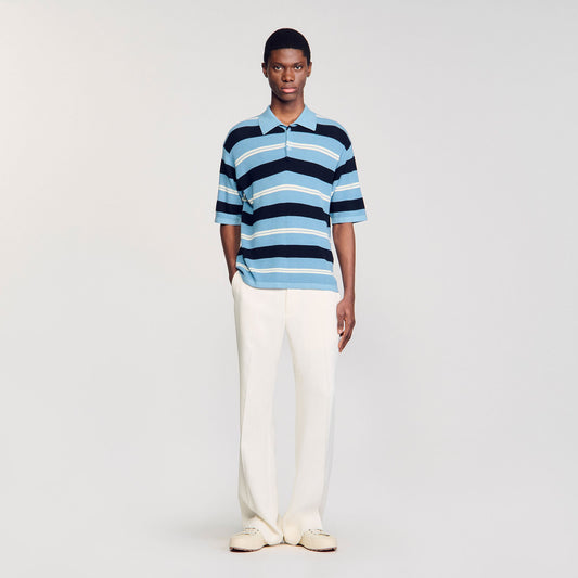 Sandro Striped knit polo shirt Chambray