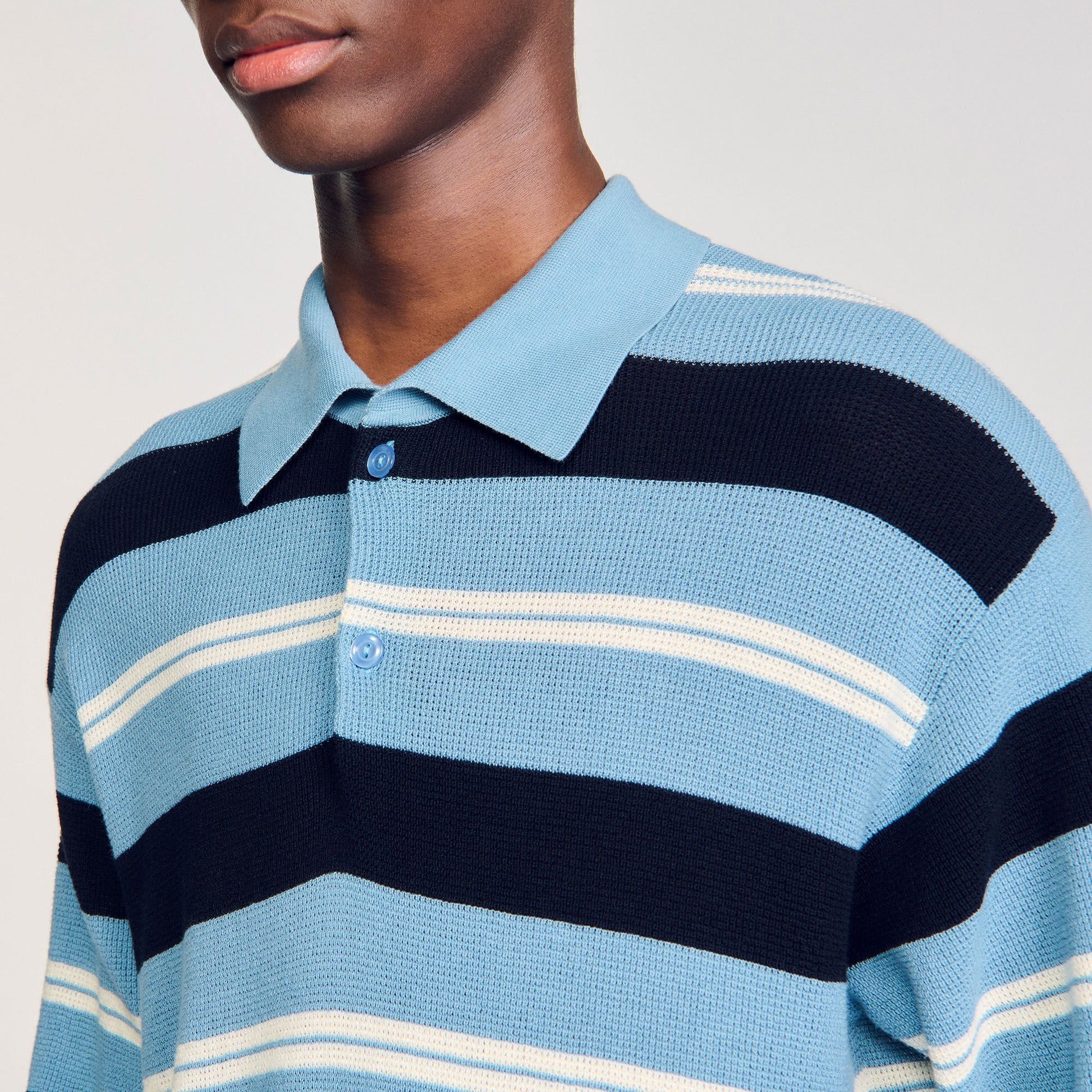 Sandro Striped knit polo shirt Chambray