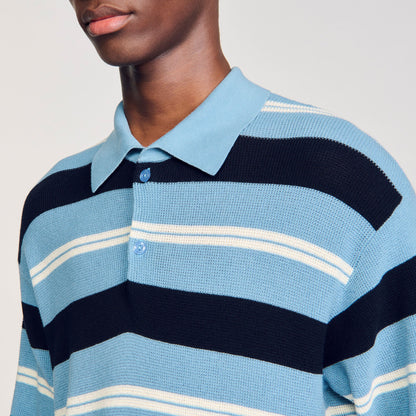 Sandro Striped knit polo shirt Chambray