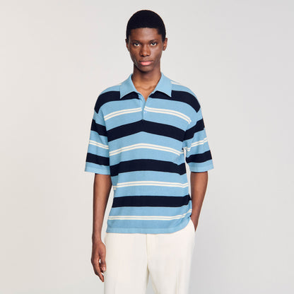 Sandro Striped knit polo shirt Chambray