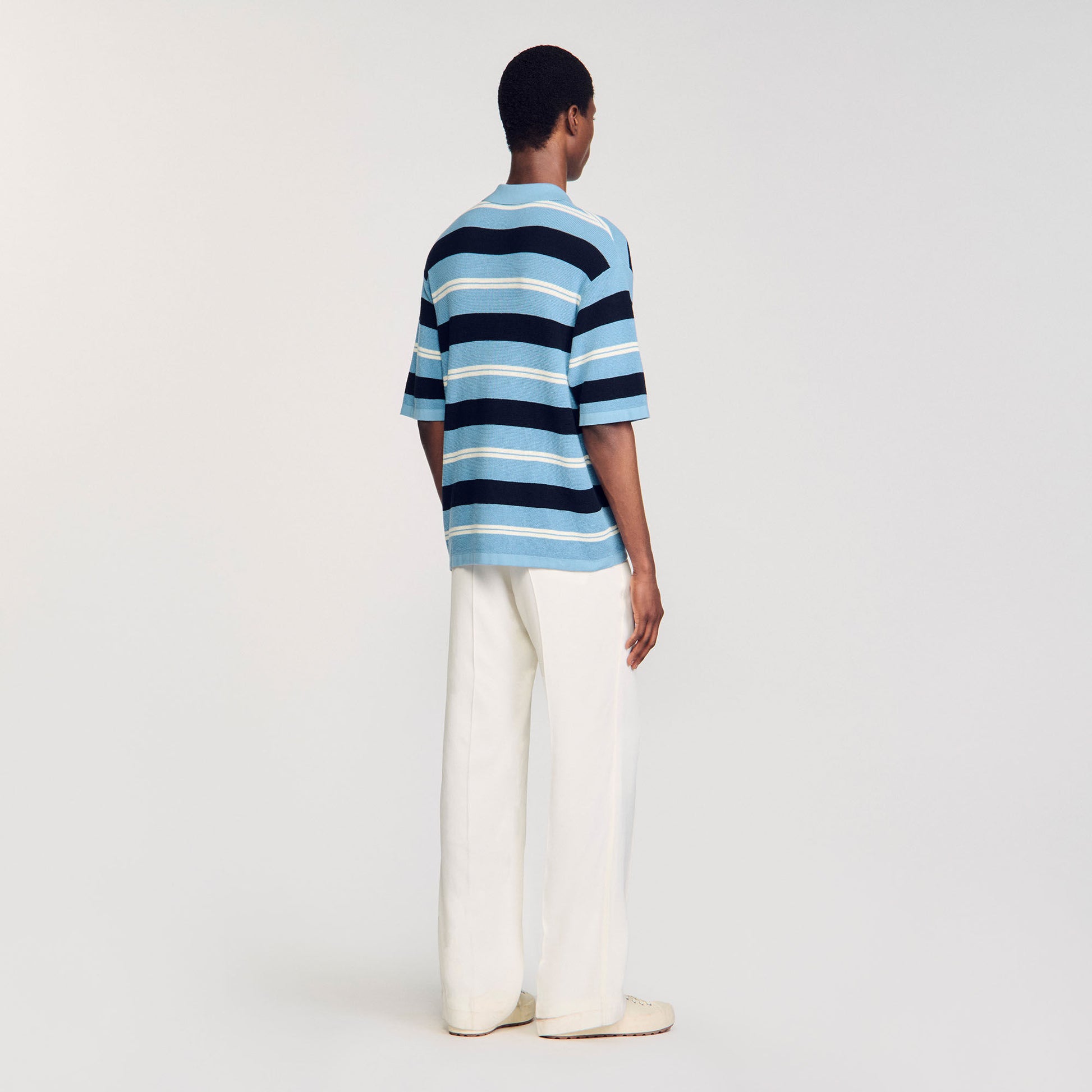 Sandro Striped knit polo shirt Chambray