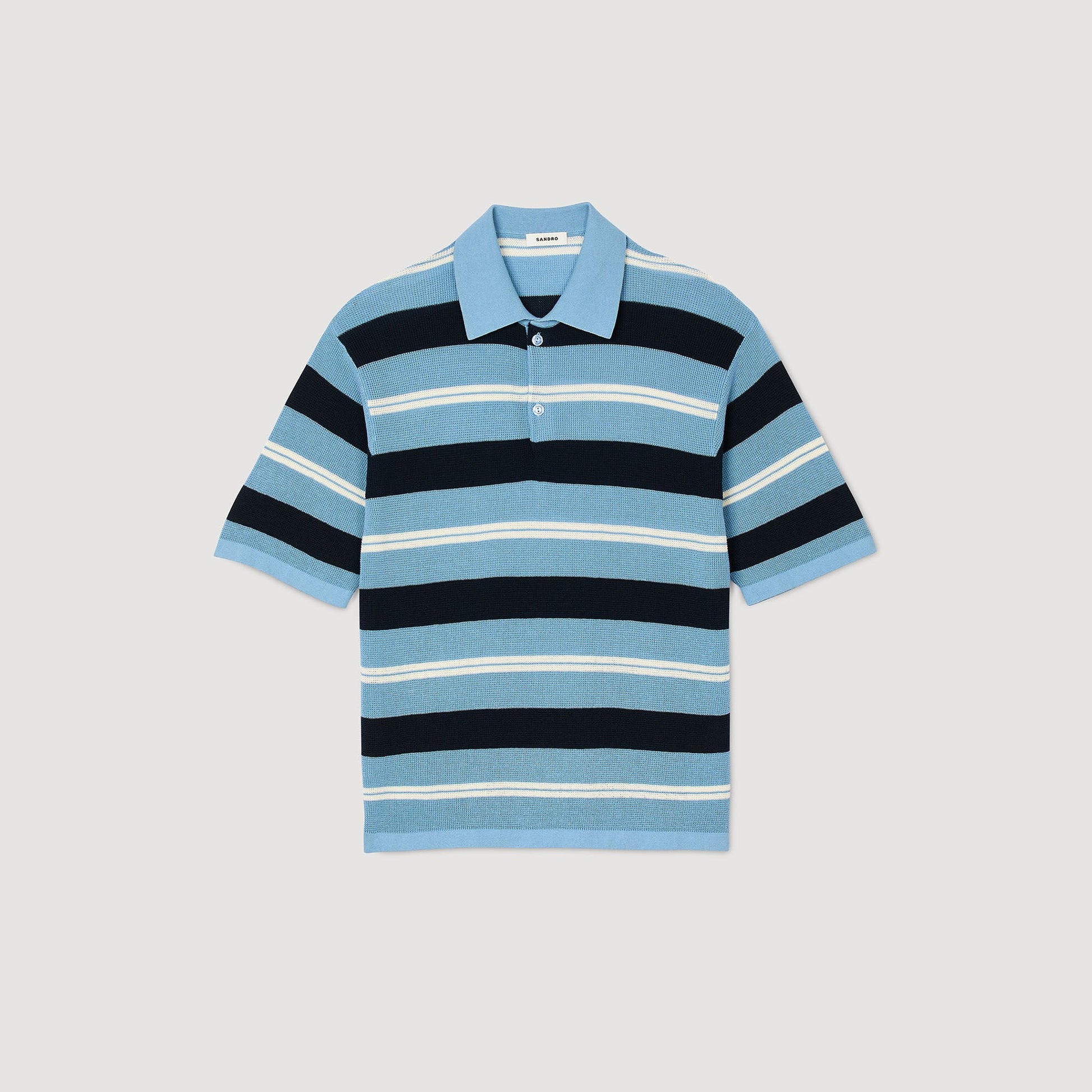 Sandro Striped knit polo shirt Chambray