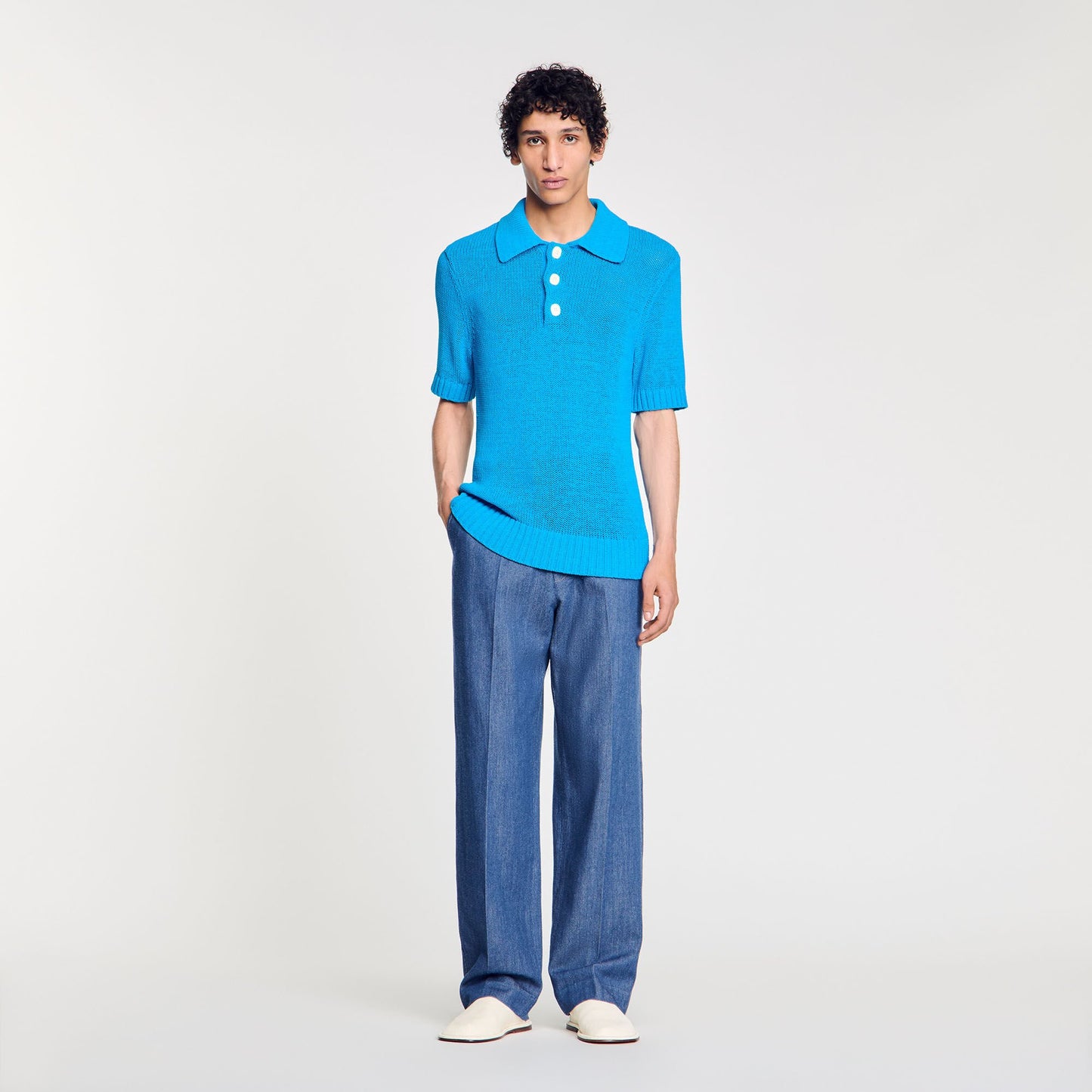 Sandro Knit polo shirt Azur.