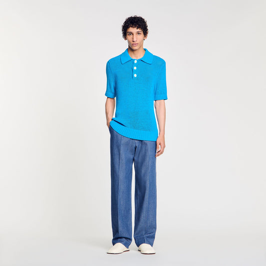 Sandro Knit polo shirt Azur.