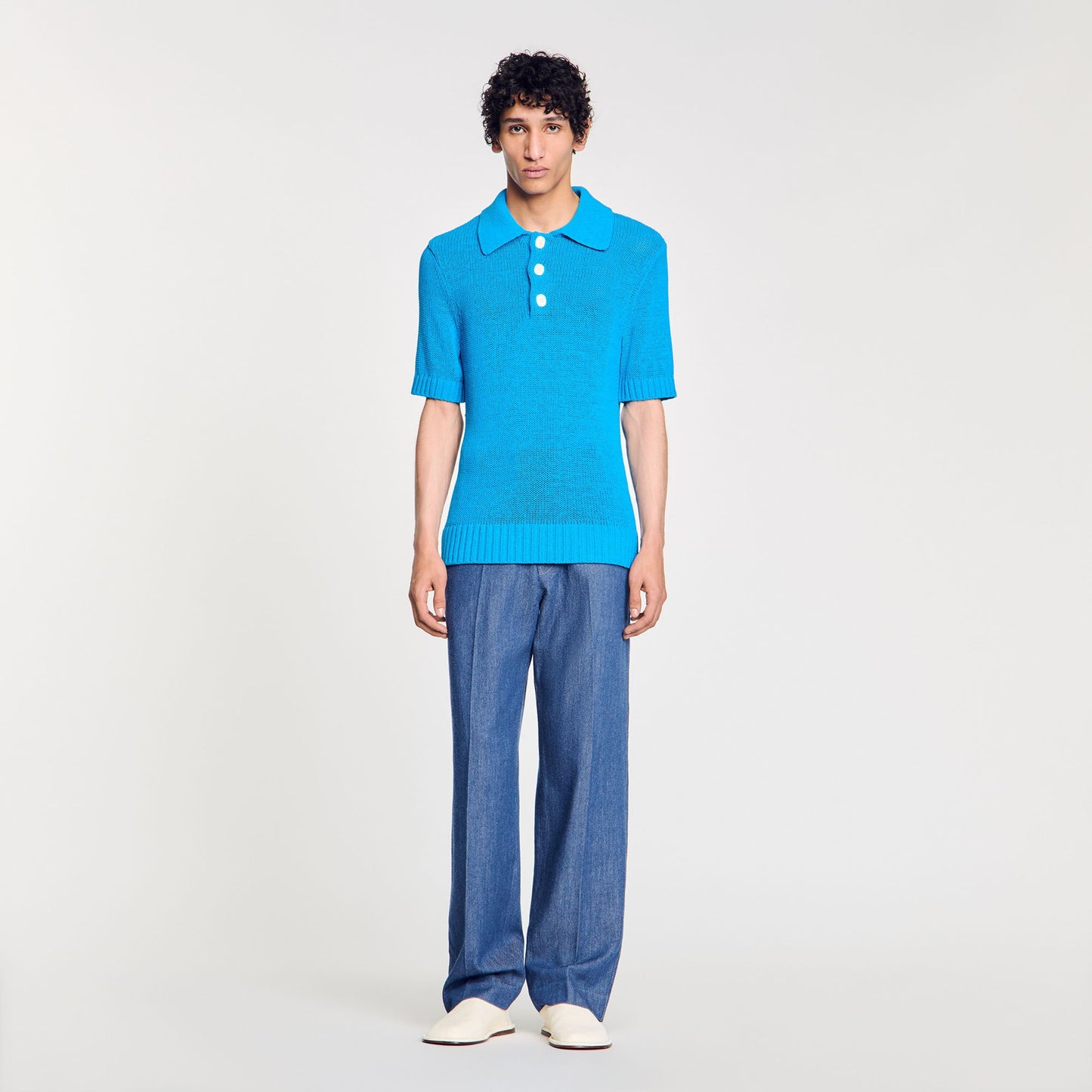 Sandro Knit polo shirt Azur.