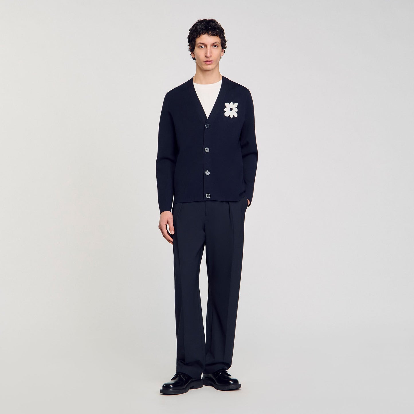 Sandro Cardigan with flower detail Navy Blue