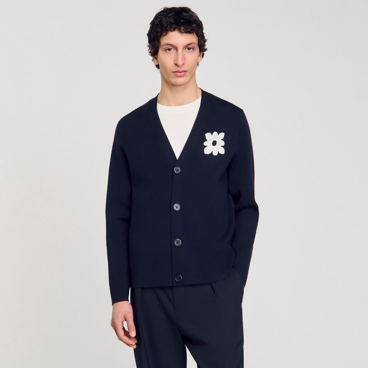 Sandro Cardigan with flower detail Navy Blue