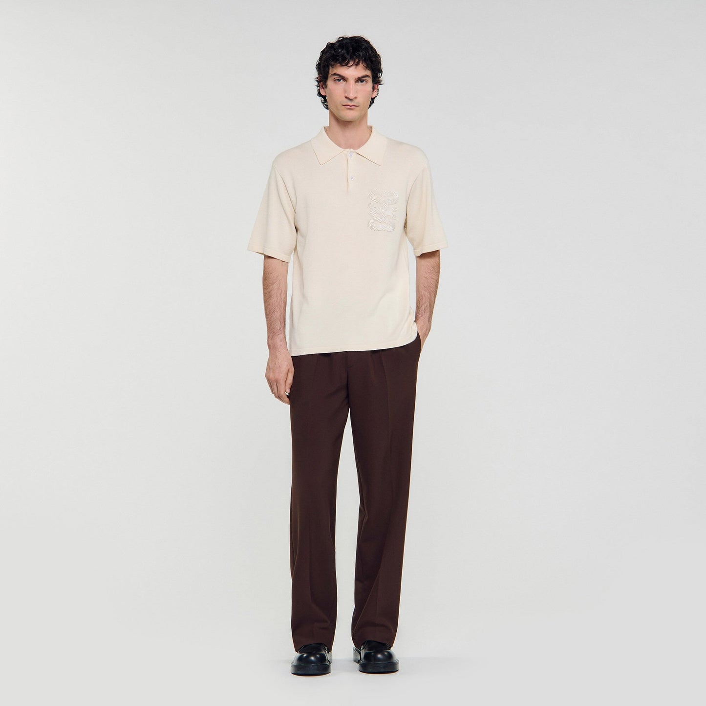 Sandro Polo with rope embroidery Butter Cream