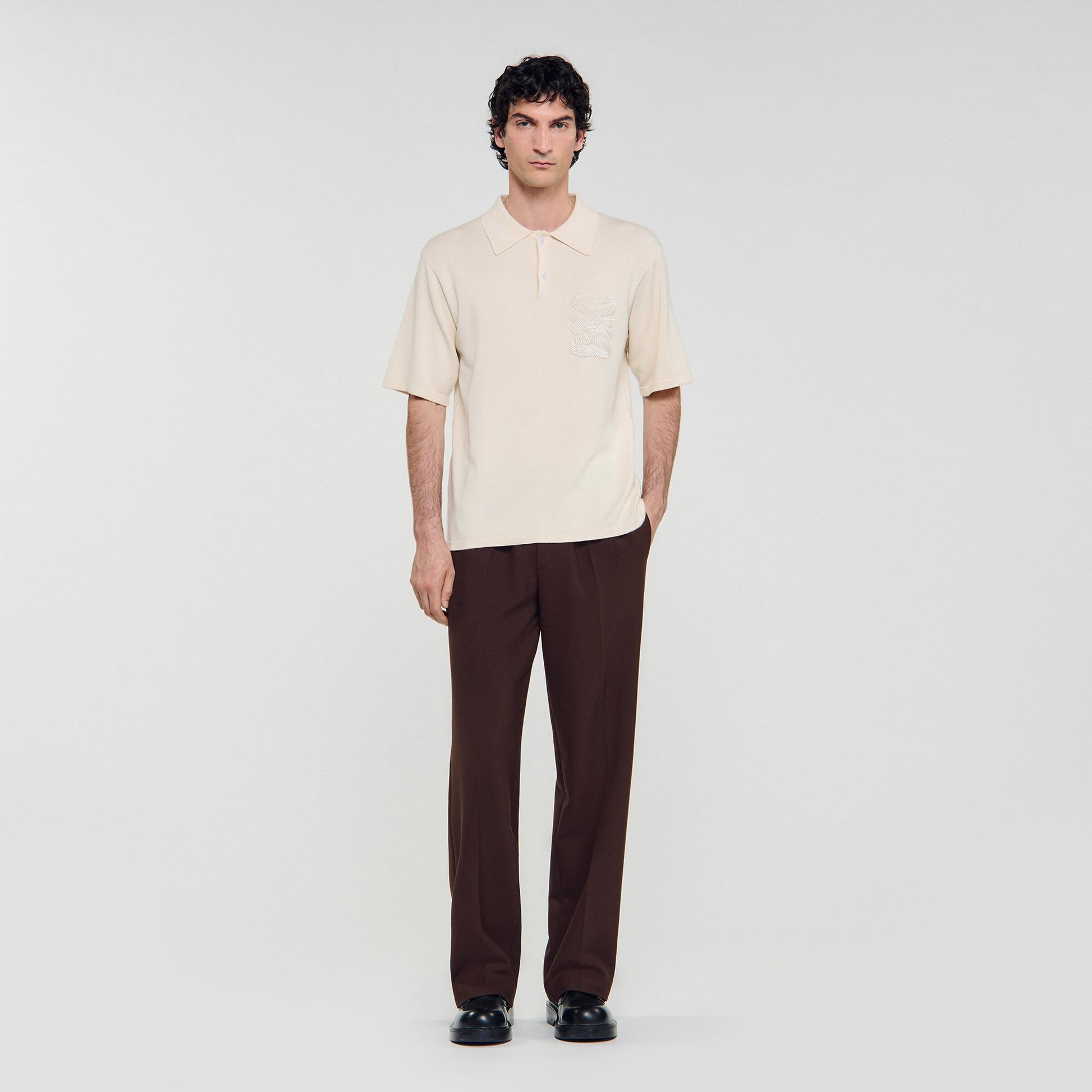 Sandro Polo with rope embroidery Butter Cream
